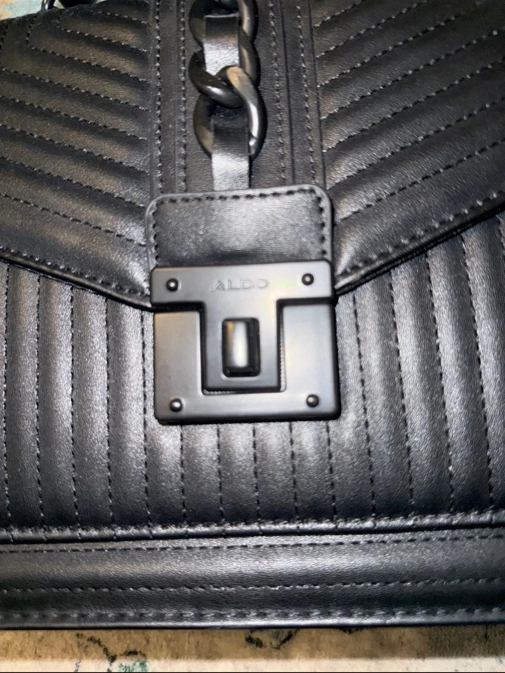 ALDO Black Quilted Chain-Accent Crossbody Satchel